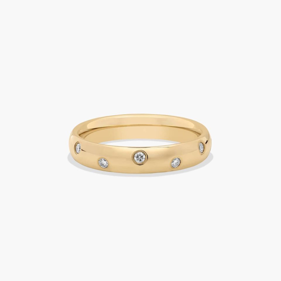 18K Yellow Gold 4mm Bezel Set Zig Zag Diamond Wedding Ring
