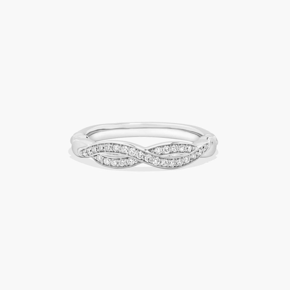 18K White Gold Pavé Crossover Wedding Band