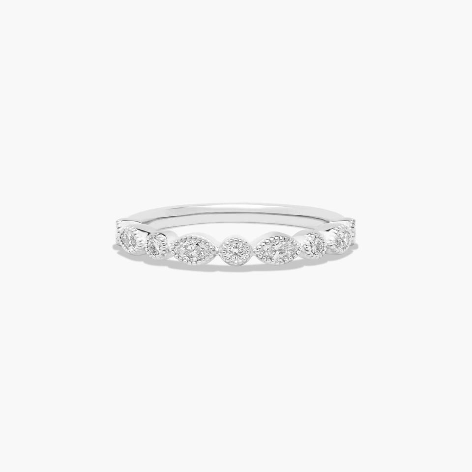 18K White Gold Round and Marquise Diamond Wedding Ring