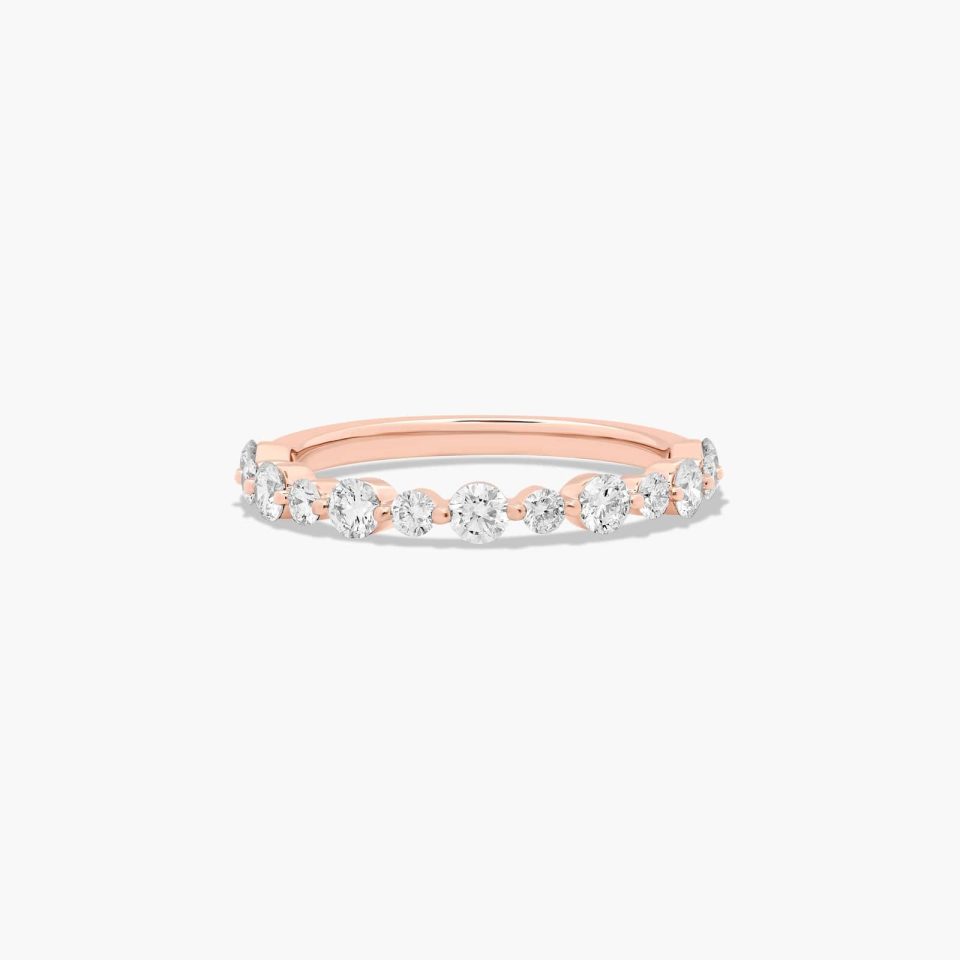 14K Rose Gold Shared Prong Alternating Diamond Ring