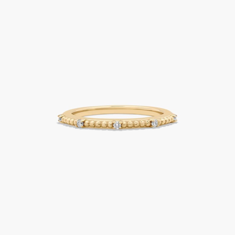 18K Yellow Gold Beaded Diamond Ring