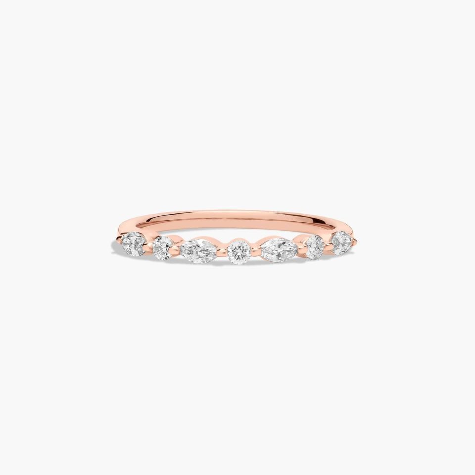 14K Rose Gold Marquise and Round Alternating Diamond Ring