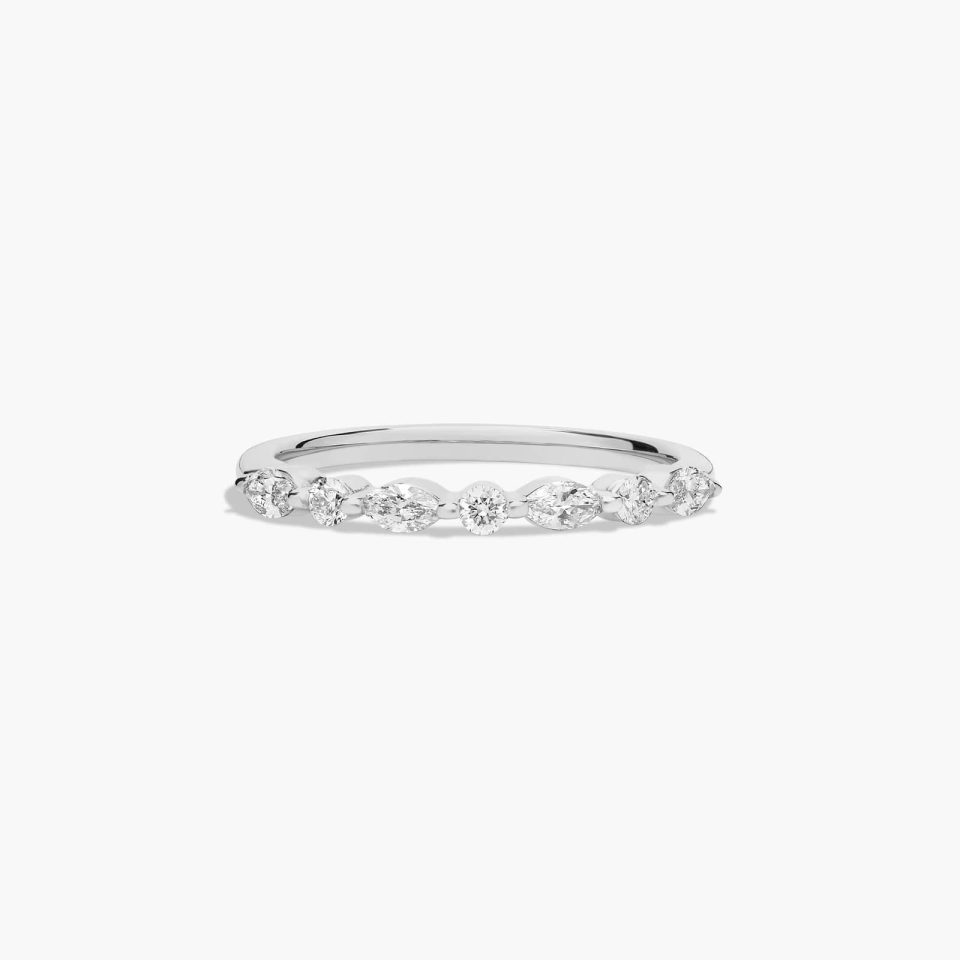 18K White Gold Marquise and Round Alternating Diamond Ring