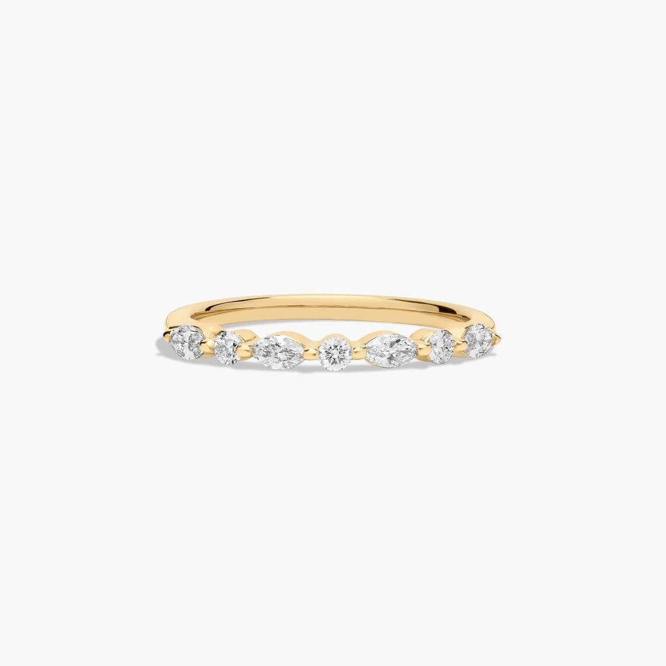 18K Yellow Gold Marquise and Round Alternating Diamond Ring