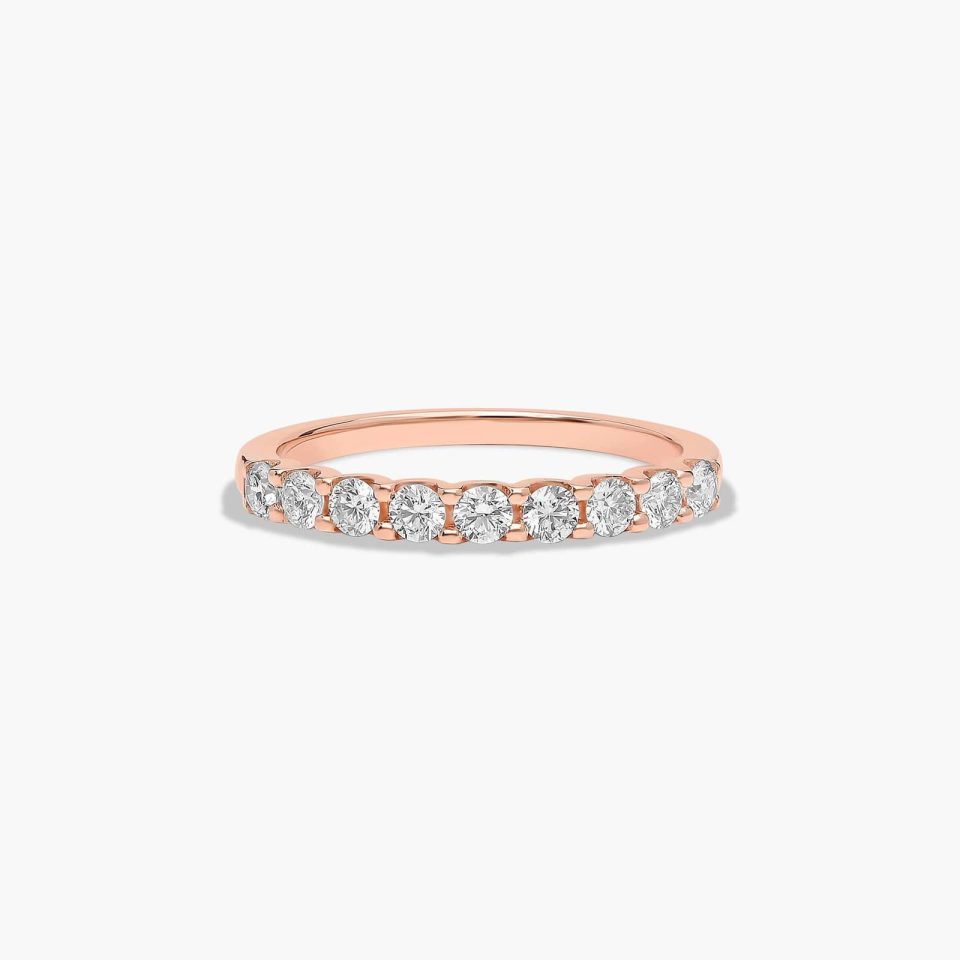 14K Rose Gold Nine Stone Shared Prong Contour Matching Wedding Band