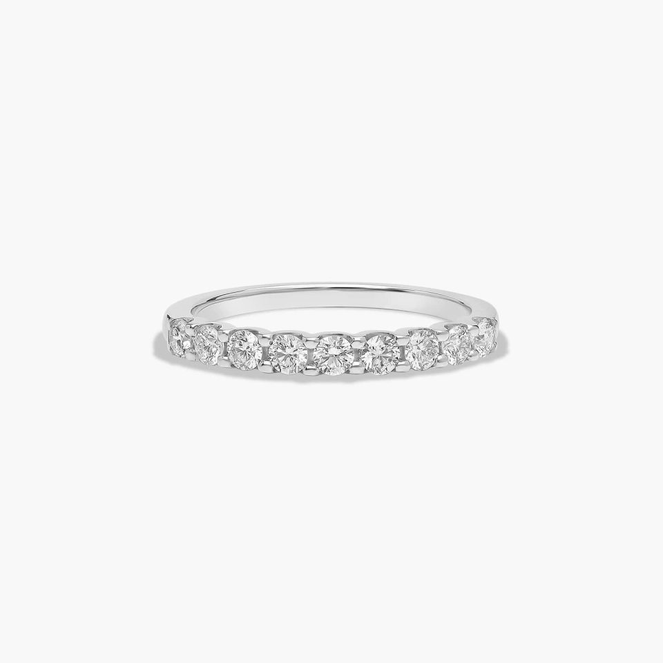 18K White Gold Nine Stone Shared Prong Contour Matching Wedding Band