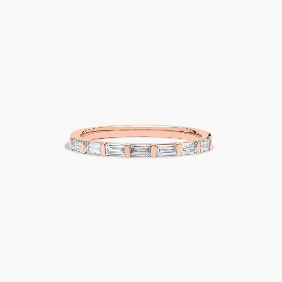 14K Rose Gold Straight Baguette Row Diamond Wedding Ring