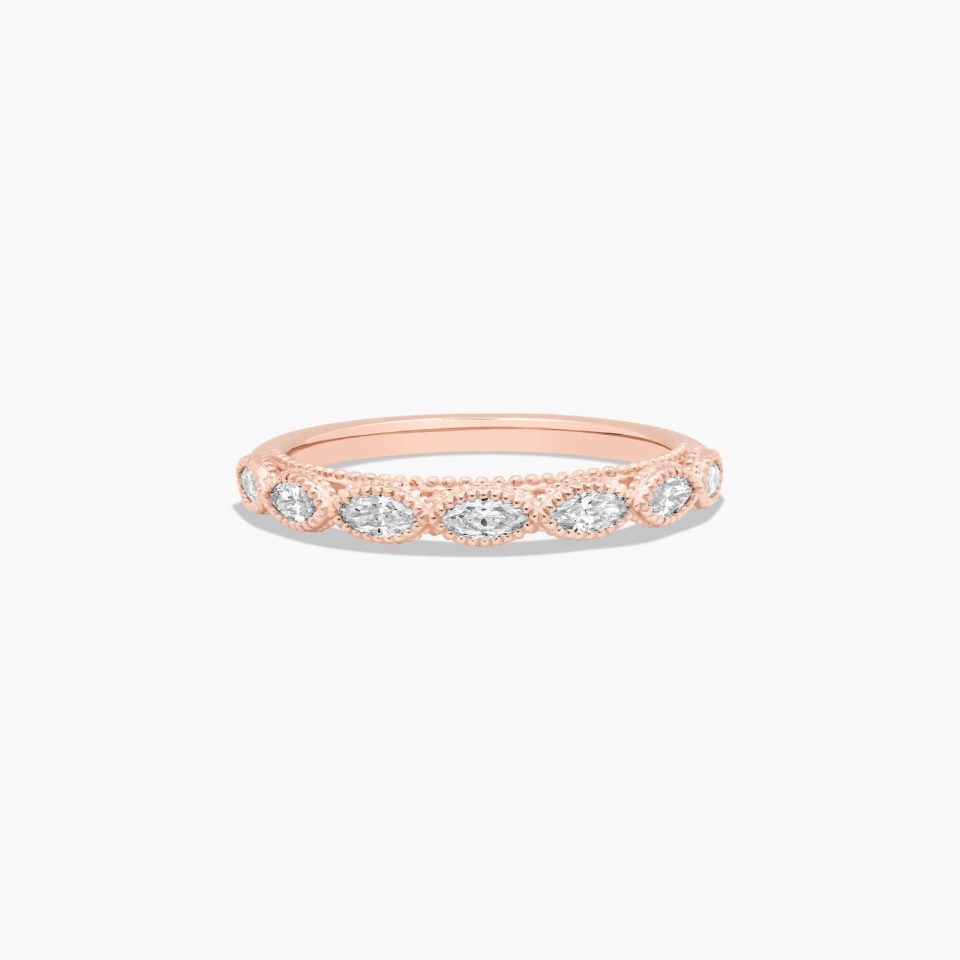 14K Rose Gold Milgrain Marquise Diamond Ring