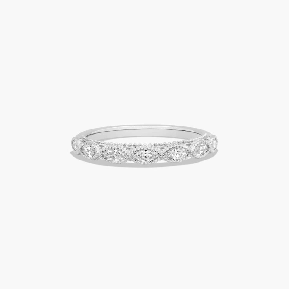 18K White Gold Milgrain Marquise Diamond Ring