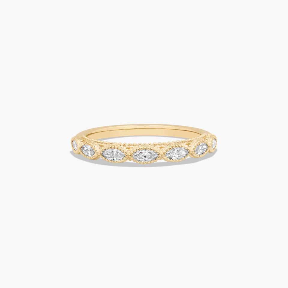 18K Yellow Gold Milgrain Marquise Diamond Ring