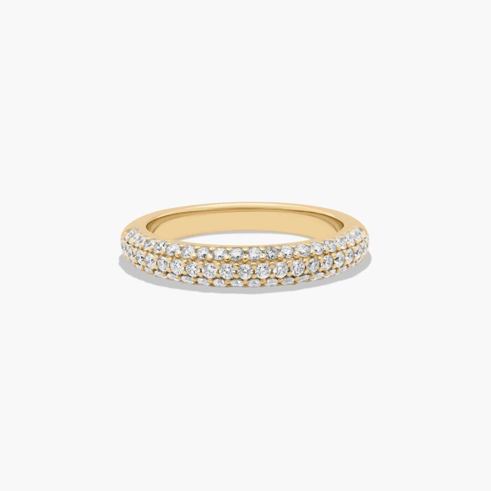 14K Yellow Gold Triple Row Pavé Diamond Ring