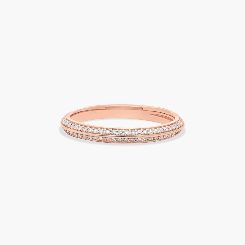 14K Rose Gold Pavé Knife Edge Matching Wedding Ring