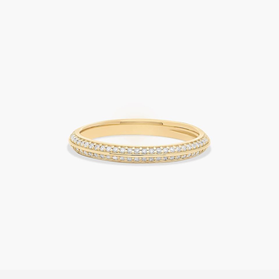 14K Yellow Gold Pavé Knife Edge Matching Wedding Ring
