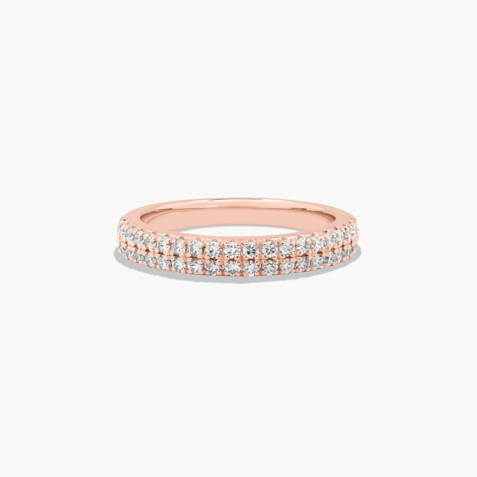 14K Rose Gold Two Row U Pavé Diamond Ring
