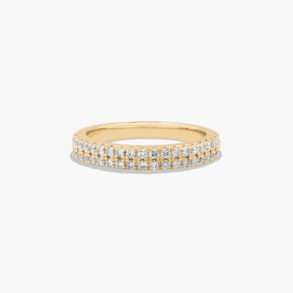 14K Yellow Gold Two Row U Pavé Diamond Ring