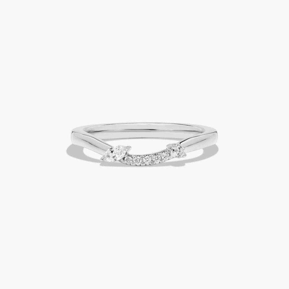 18K White Gold Marquise Diamond Accent Matching Wedding Ring