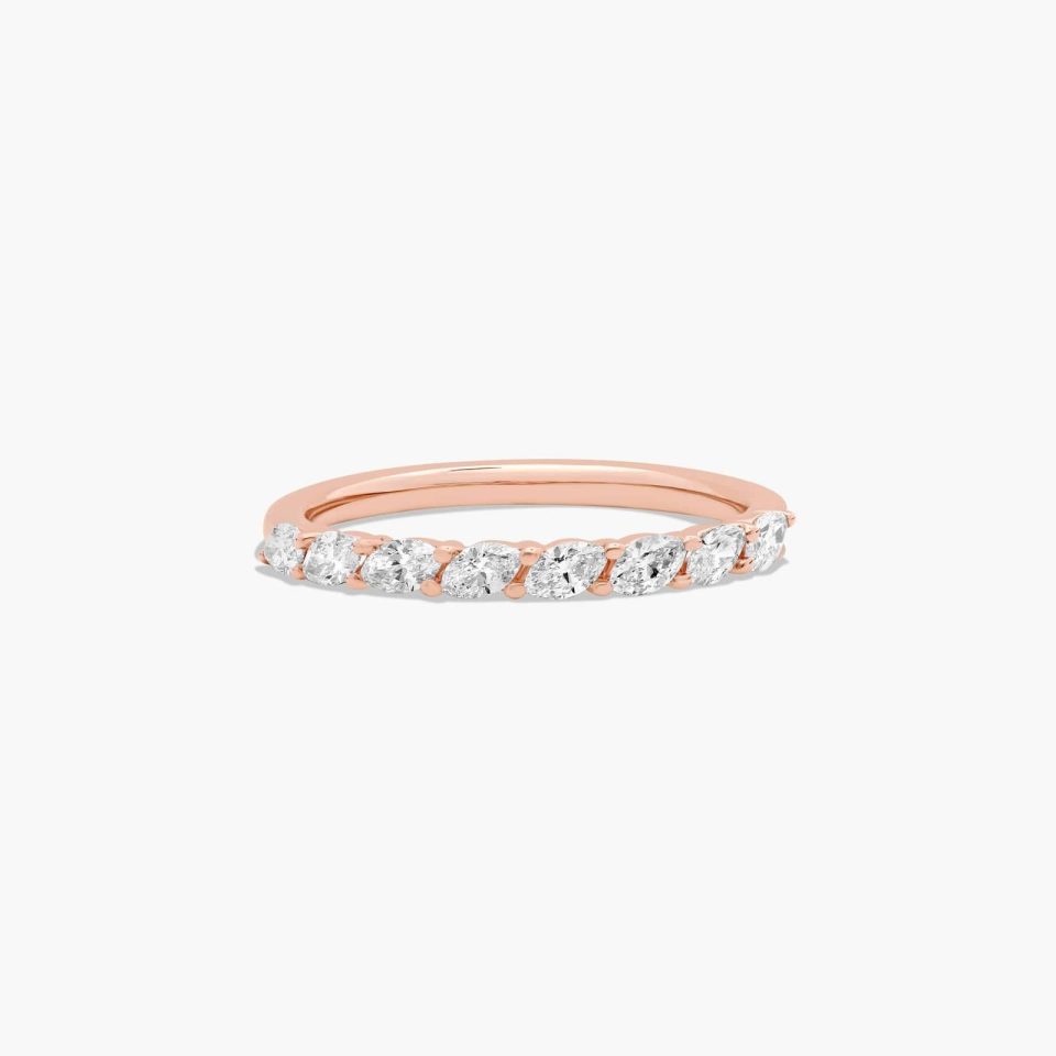 14K Rose Gold Drifting Marquise Diamond Wedding Ring