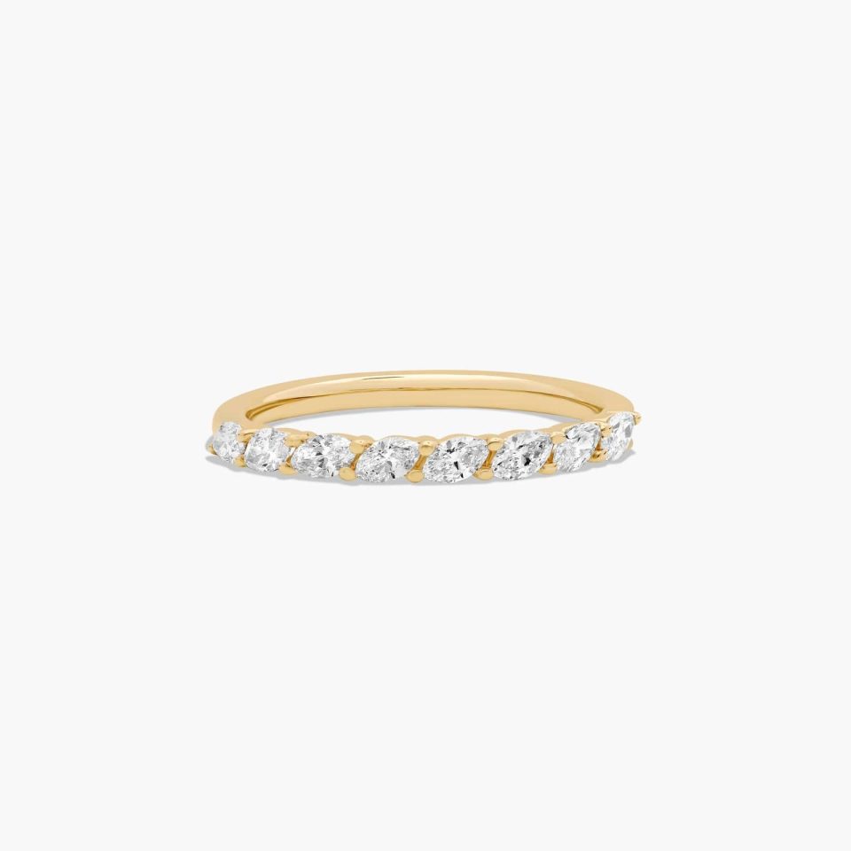 18K Yellow Gold Drifting Marquise Diamond Wedding Ring
