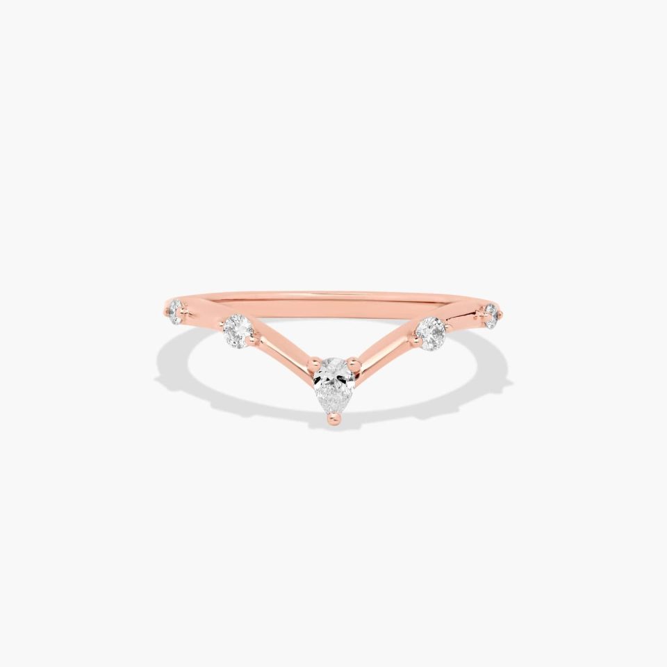 14K Rose Gold Chevron Diamond Station Wedding Ring