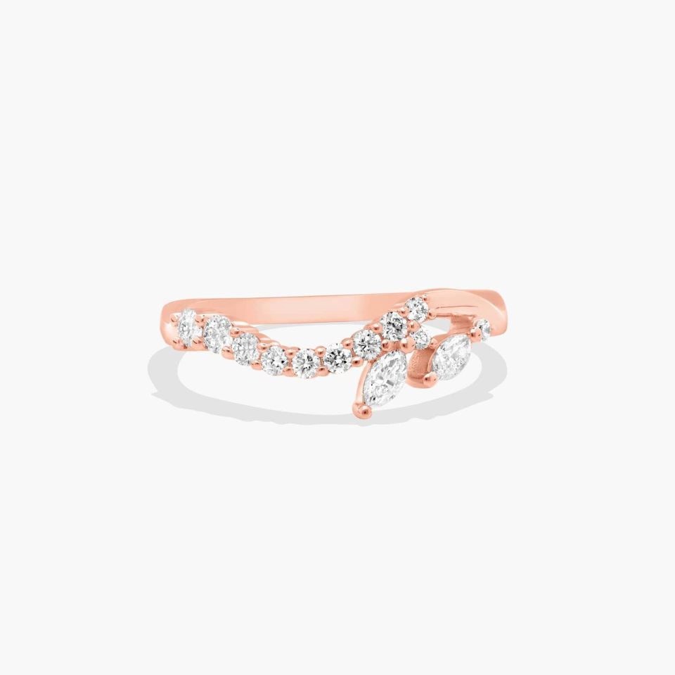 14K Rose Gold Pavé Diamond and Marquise Ring