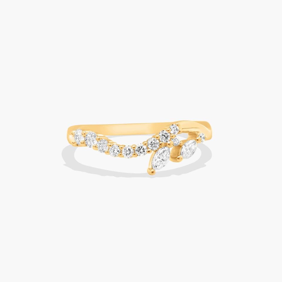 18K Yellow Gold Pavé Diamond and Marquise Ring