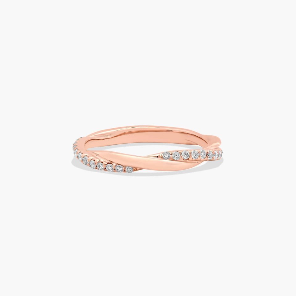 14K Rose Gold Twisted Matching Pavé Wedding Ring
