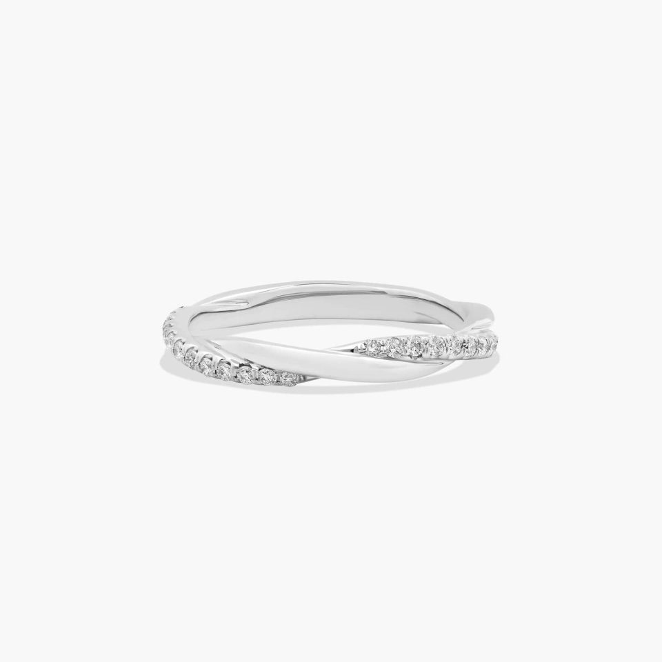 18K White Gold Twisted Matching Pavé Wedding Ring