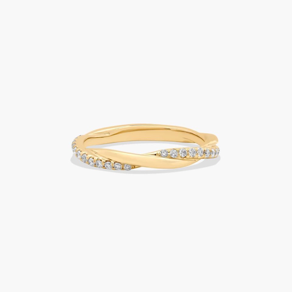 14K Yellow Gold Twisted Matching Pavé Wedding Ring