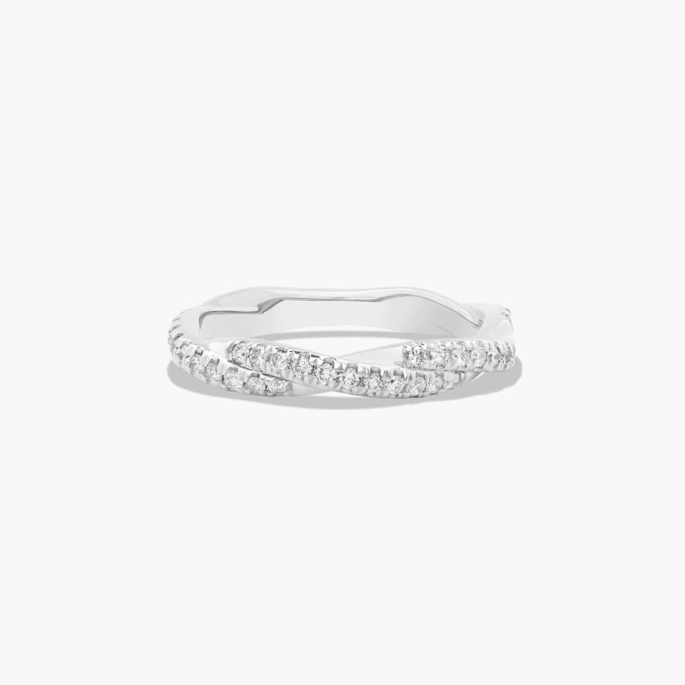 18K White Gold Matching Pavé Rope Wedding Ring
