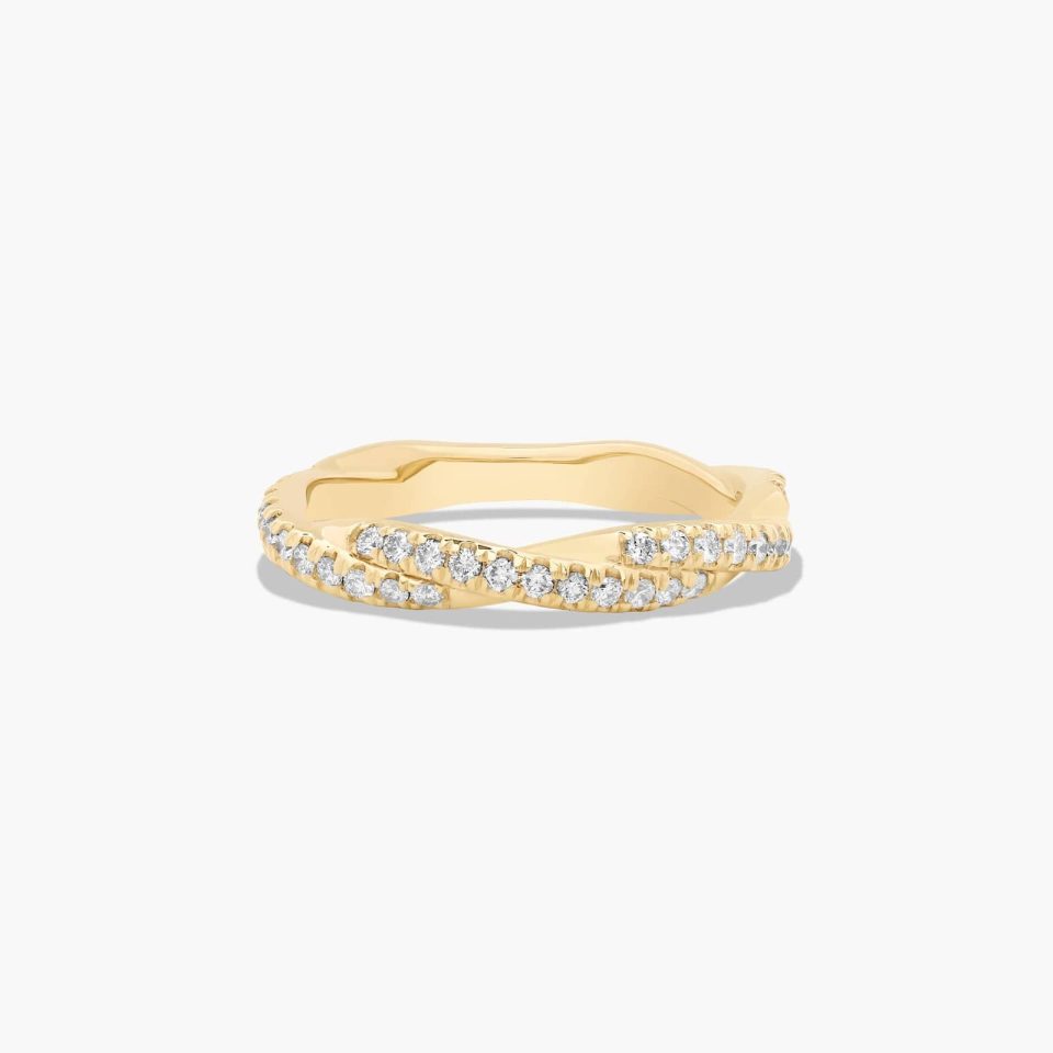 18K Yellow Gold Matching Pavé Rope Wedding Ring