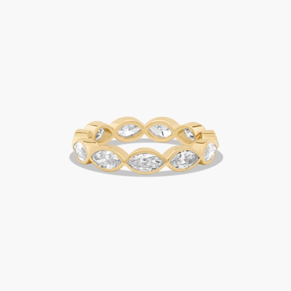 18K Yellow Gold Bezel Set Marquise Diamond Eternity Ring