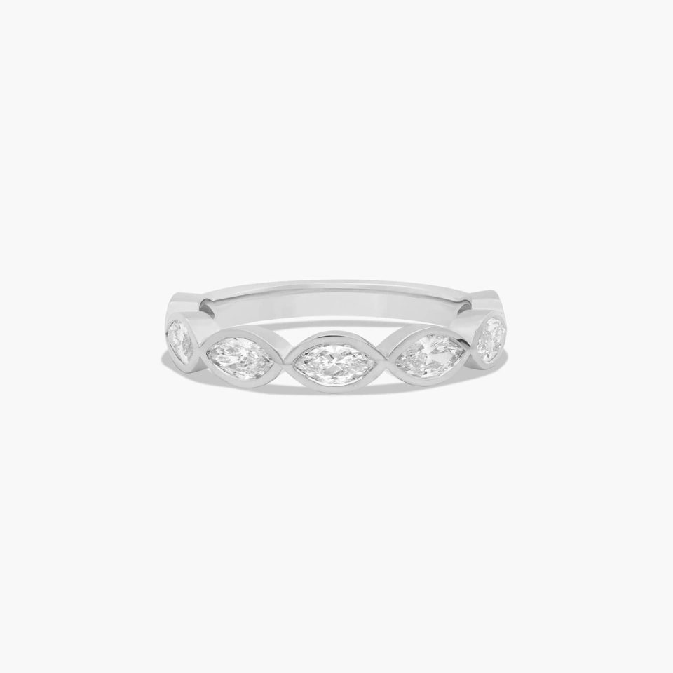 18K White Gold Bezel Set Marquise Diamond Wedding Ring