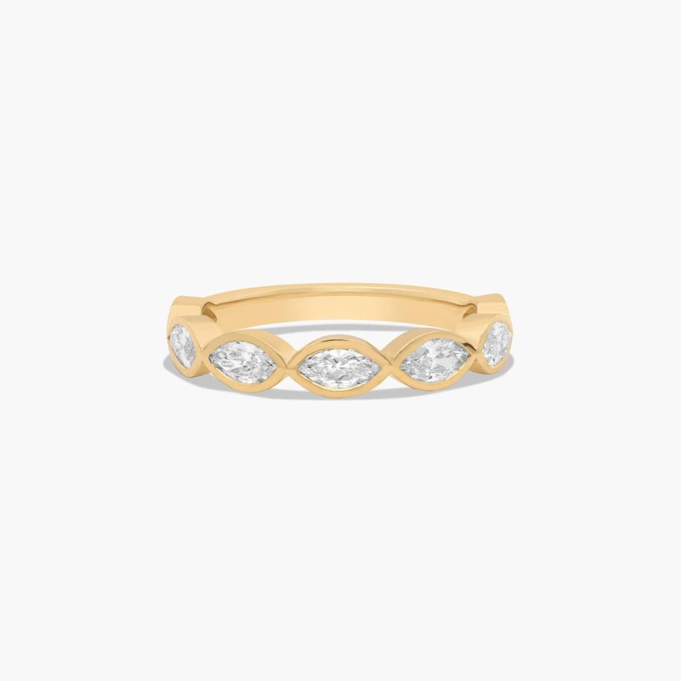 18K Yellow Gold Bezel Set Marquise Diamond Wedding Ring