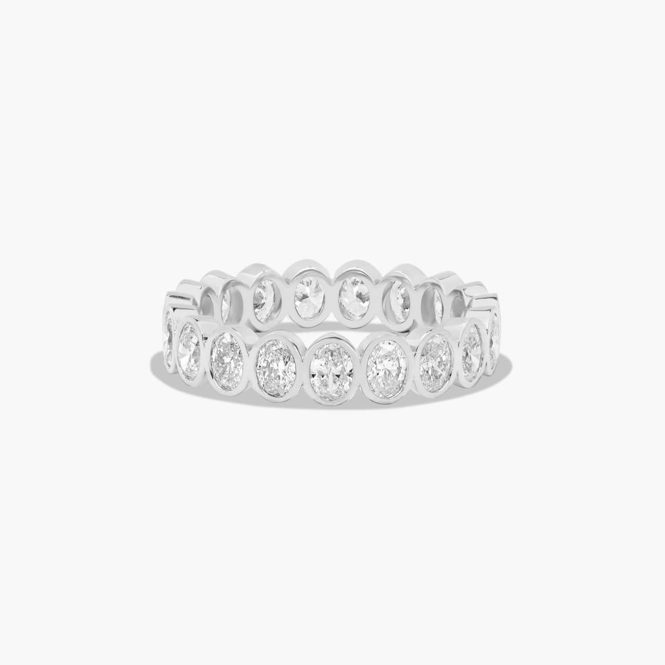 18K White Gold Bezel Set Oval Diamond Eternity Ring