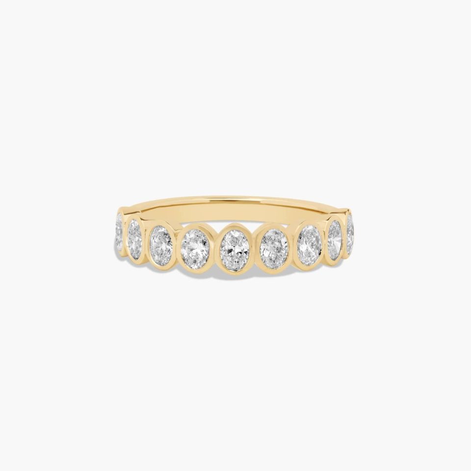18K Yellow Gold Bezel Set Oval Diamond Wedding Ring