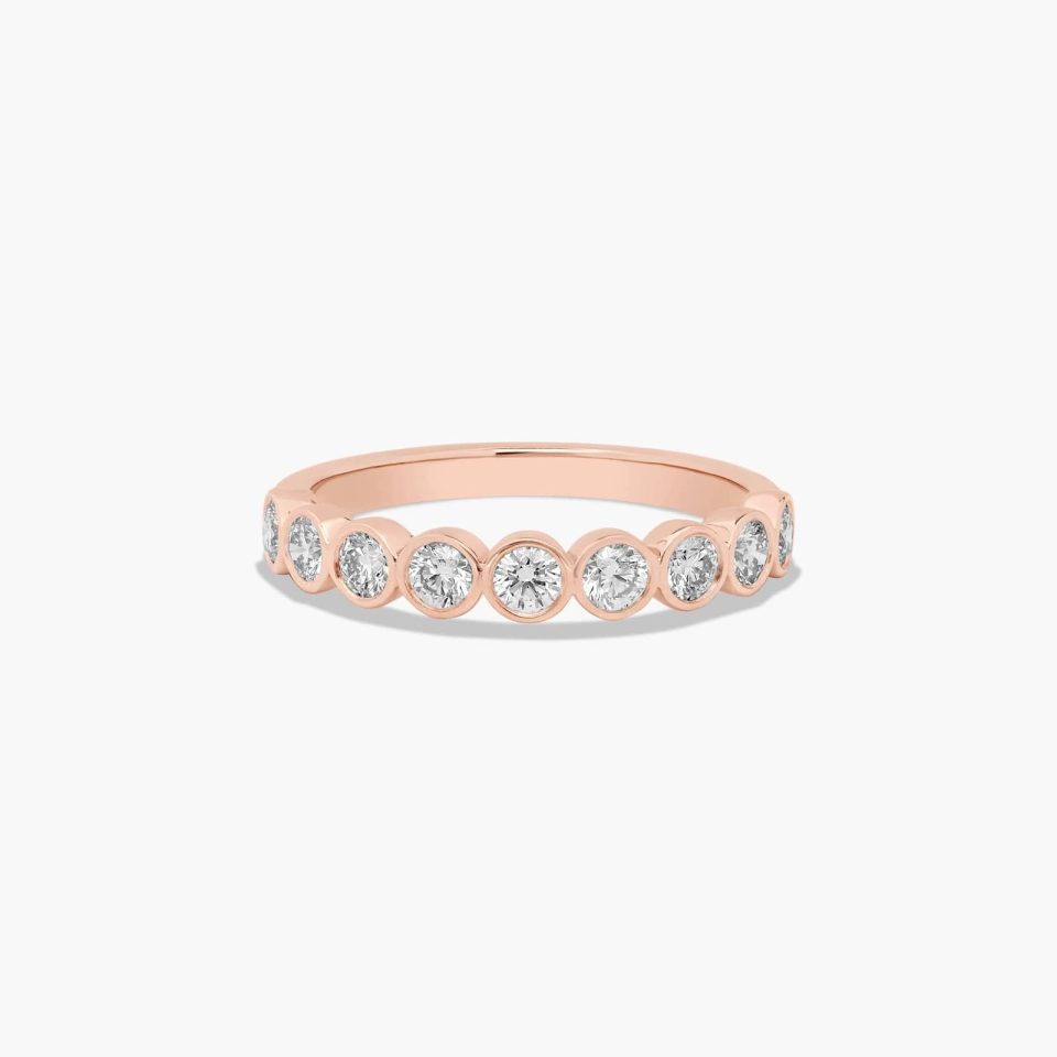 14K Rose Gold Bezel Set Round Diamond Wedding Ring