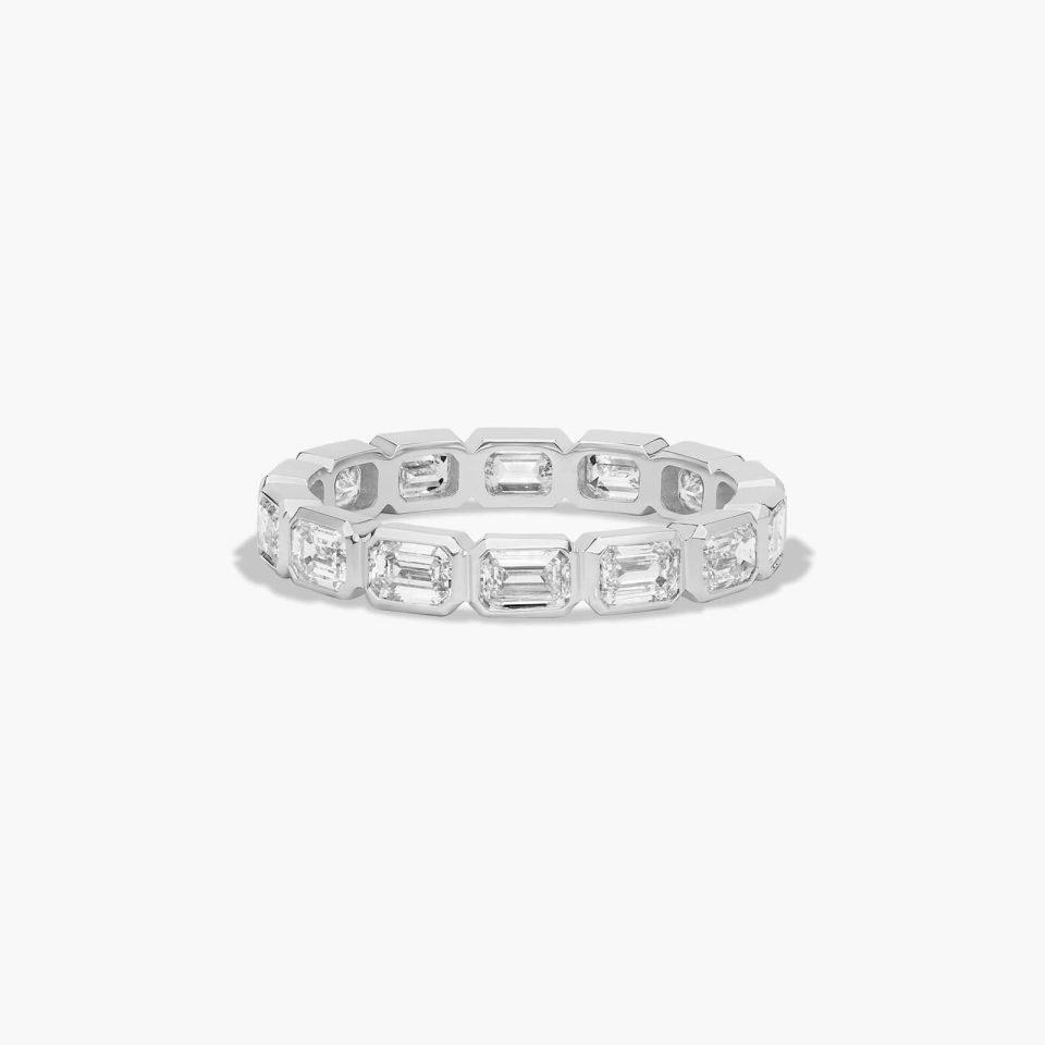 18K White Gold Bezel Set Emerald Cut Diamond Eternity Ring