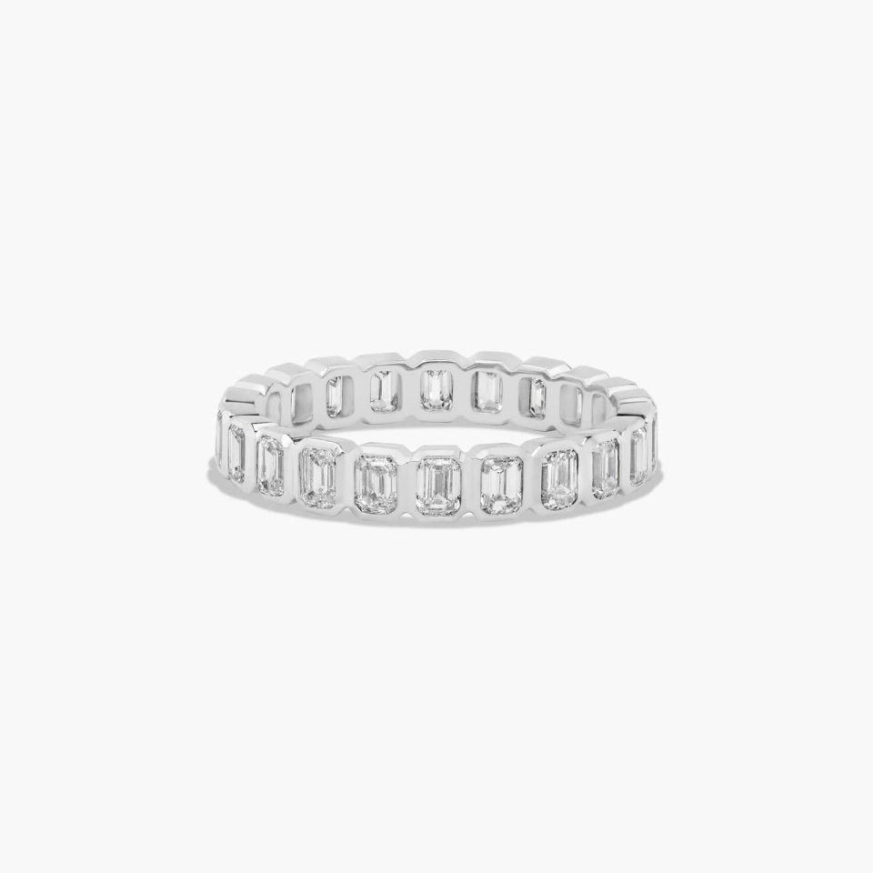18K White Gold Bezel Set Emerald Cut Diamond Eternity Ring