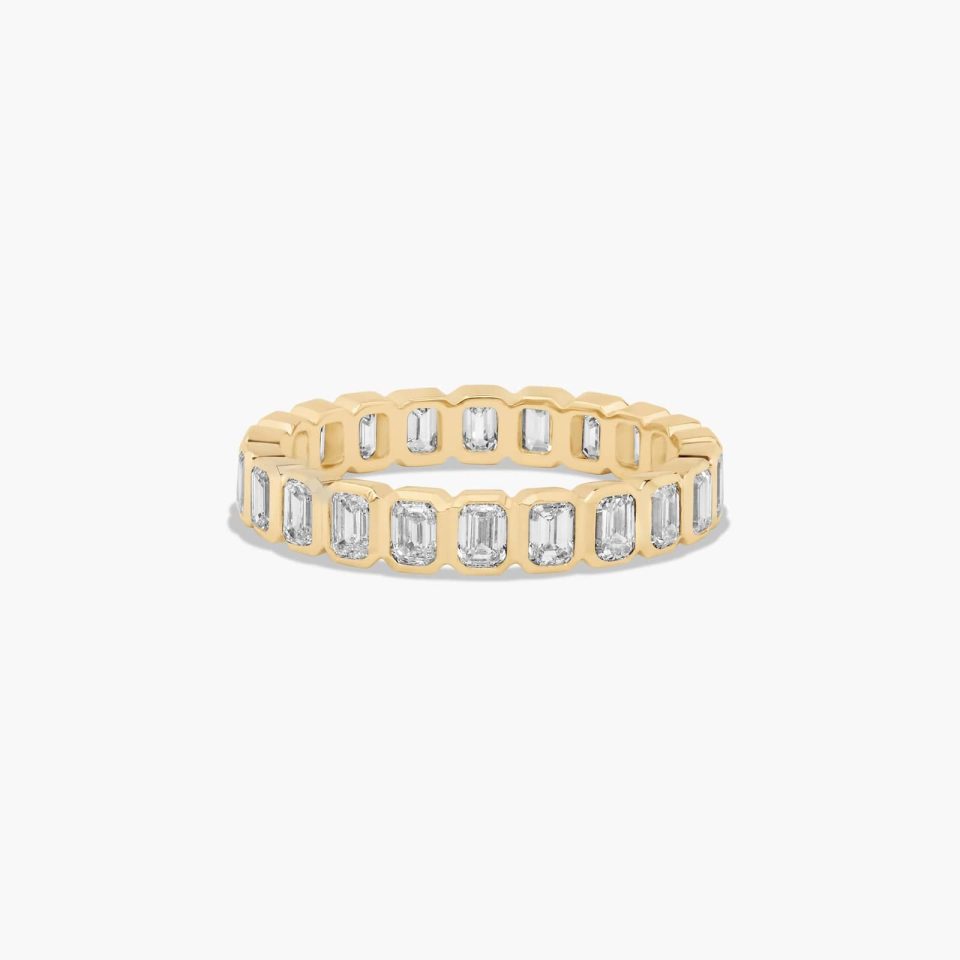 18K Yellow Gold Bezel Set Emerald Cut Diamond Eternity Ring