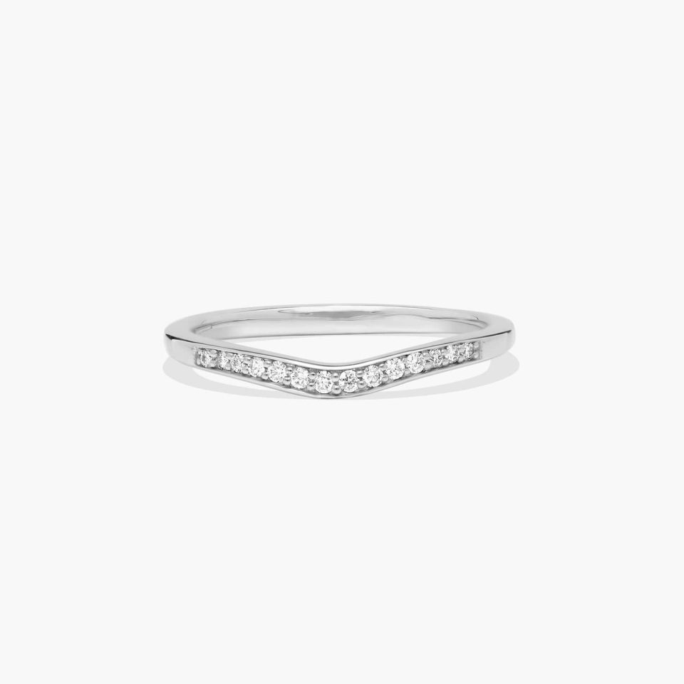 18K White Gold Petite Pavé Curved Matching Wedding Ring