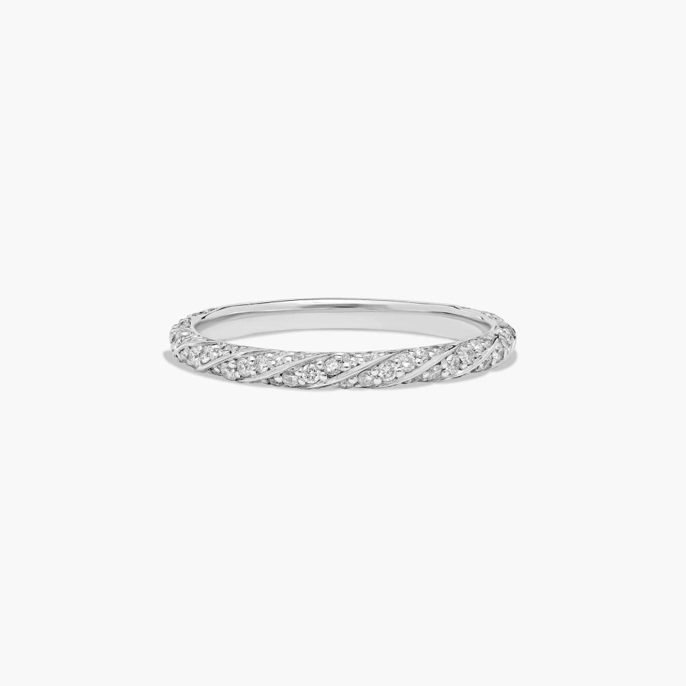 18K White Gold Twisted Pavé Wedding Ring