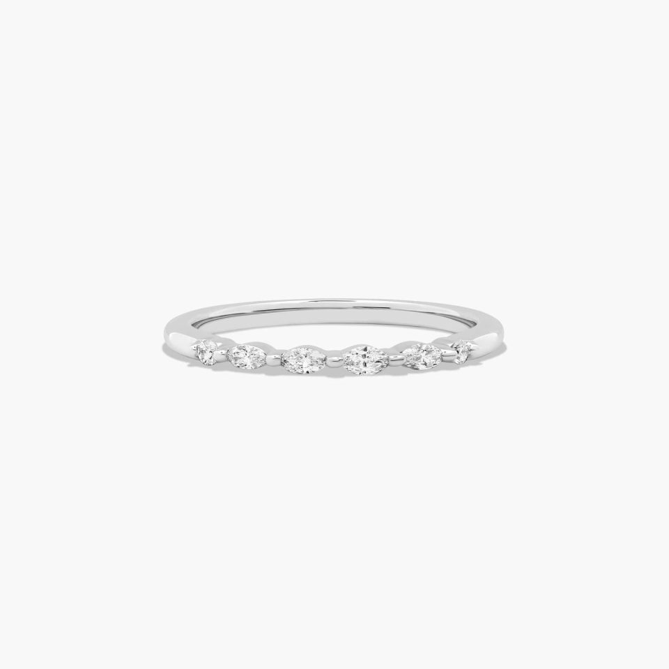 18K White Gold Marquise and Round Diamond Ring.
