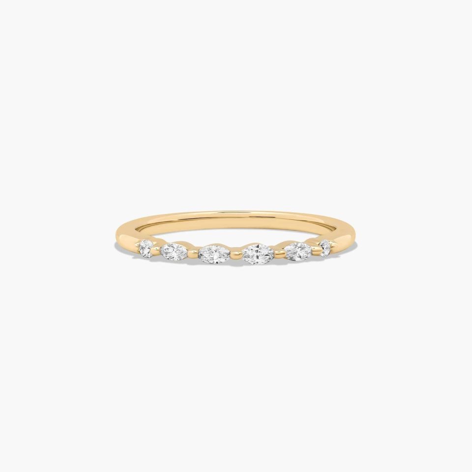 18K Yellow Gold Marquise and Round Diamond Ring.