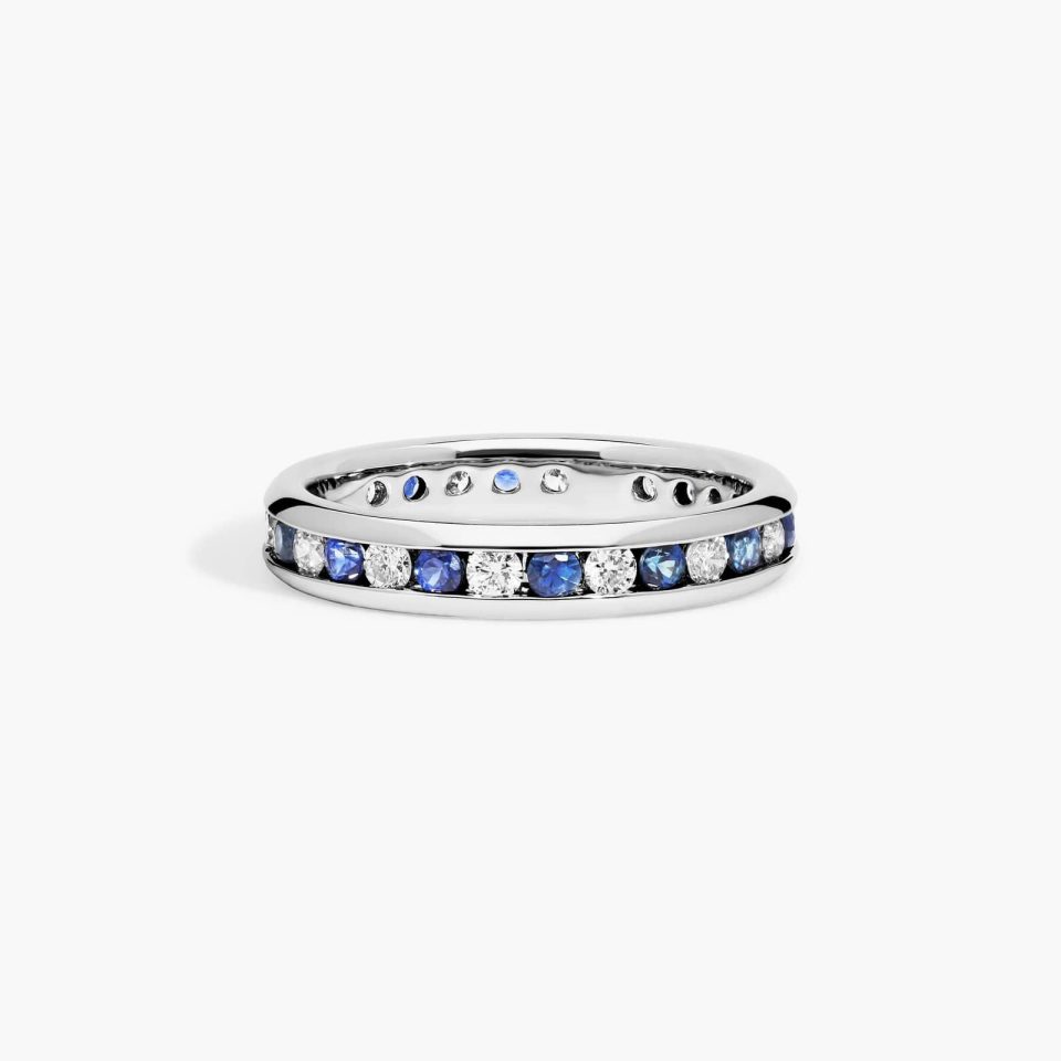18K White Gold 0.50ctw Channel Set Alternating Diamond and Sapphire Eternity Ring