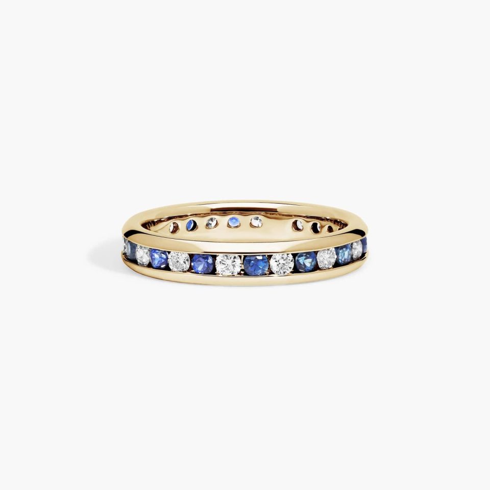 18K Yellow Gold 0.50ctw Channel Set Alternating Diamond and Sapphire Eternity Ring