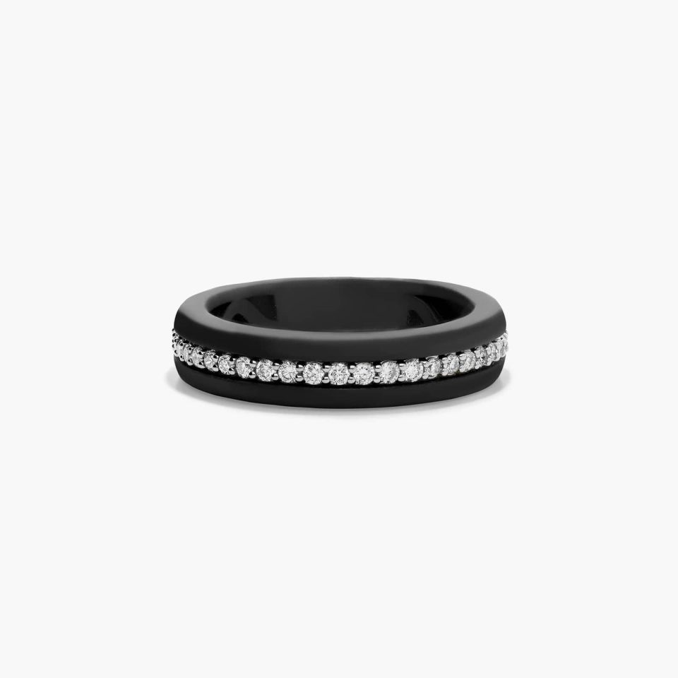 18K Black & White Gold Thick Noir Micropavé Wedding Band