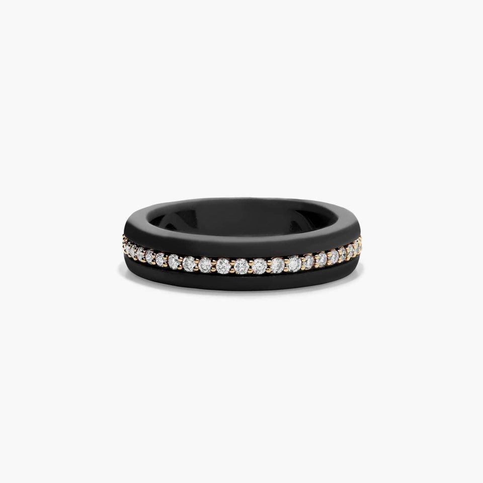 18K Black & Yellow Gold Thick Noir Micropavé Wedding Band