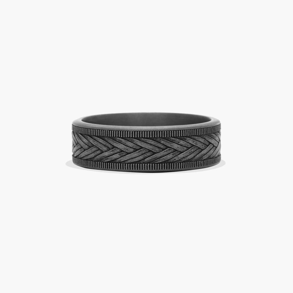 Grey Tantalum 7mm Wheat Weave Pattern Milgrain Ring
