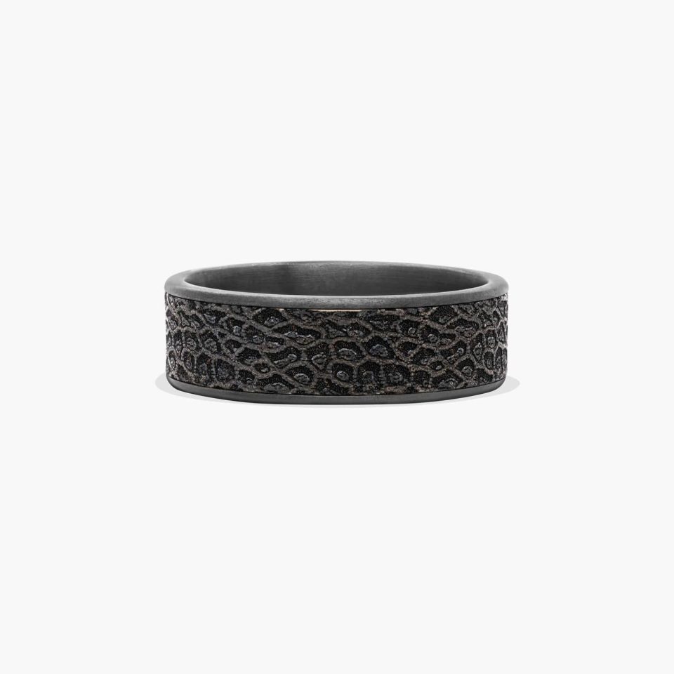 Grey/Black Titanium 7.5mm Coral Pattern Ring