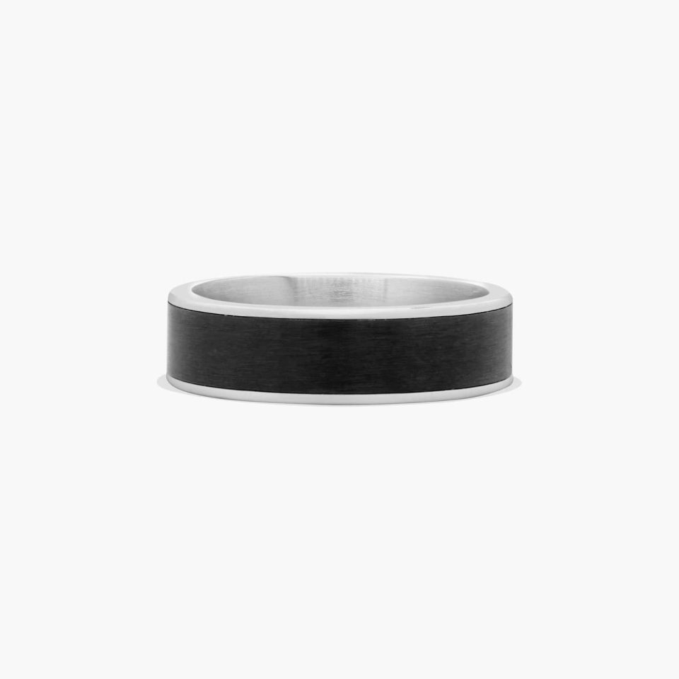 Black Titanium 6.5mm Satin Finish with 14K White Gold Edges Ring